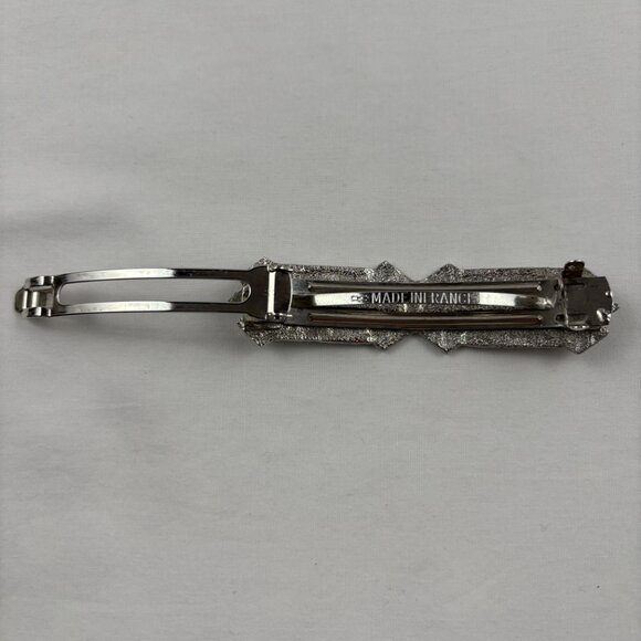 VTG Barrette Silver Tone Rhinestones Black Enamel Accents Hair Clip France - Picture 8 of 9